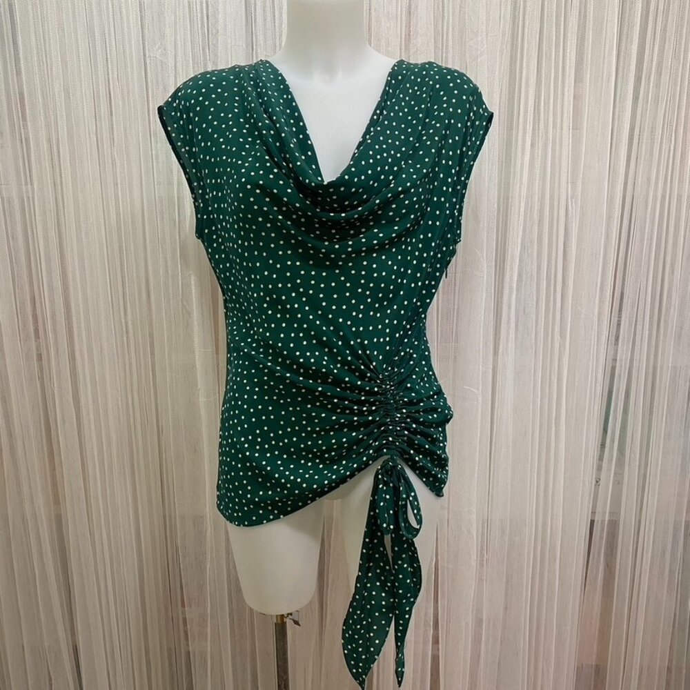 Maeve Anthropologie Silk Polka Dot Ruched Blouse Womens Size 2 Green Draped